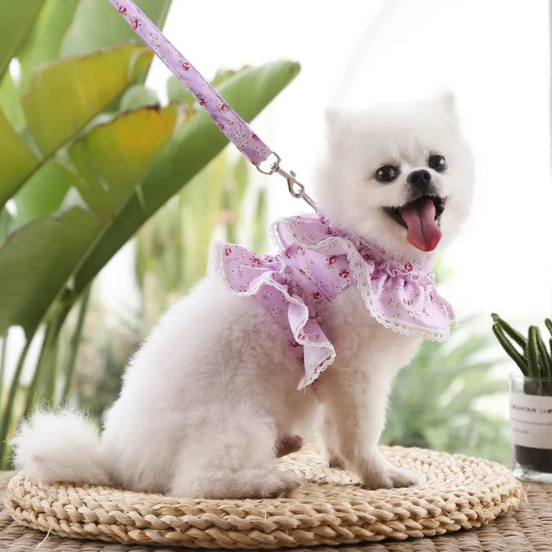 

Pets Chest Harness Small Medium Dog Chihuahua Pomeranian Accessories Ins Style Collar with Strap Floral Puppy Leash Pet Harness