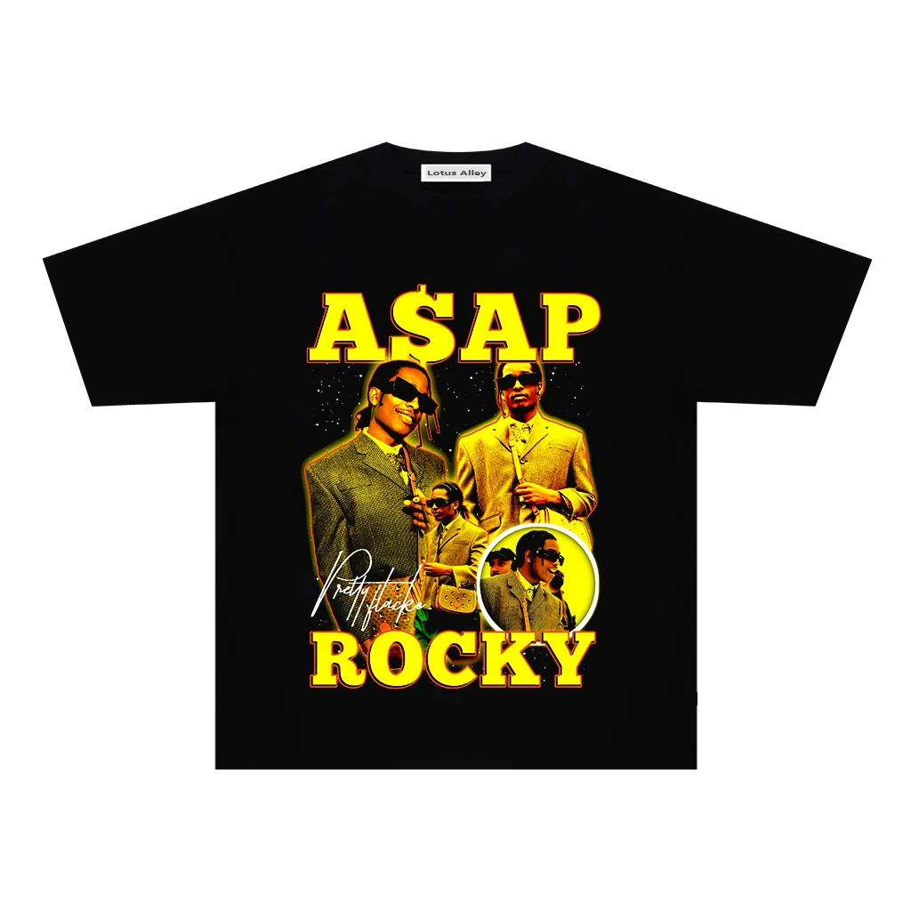 

Hot Sale A$AP Rocky Portrait Graphic Aesthetics T-shirts Hip Hop Cotton Short Sleeve Loose Couple T-Shirt Casual Harajuku Tshirt