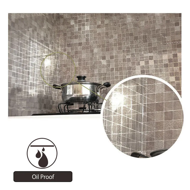 

Waterproof Mosaic Aluminum Foil Self-adhensive Anti Oil Kitchen Wallpaper Heat Resistance DIY Wall Sticker 45x200cm