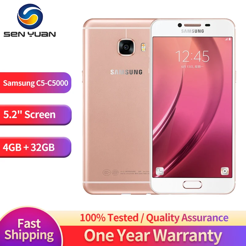 

Original Samsung Galaxy C5 C5000 4G Mobile Phone Dual SIM 5.2'' 4GB RAM 32GB ROM CellPhone 16MP+8MP Octa Core Android SmartPhone