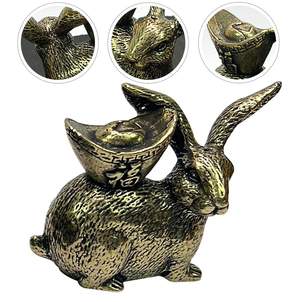 

Rabbit Statue Chinese Zodiac Shui Feng Figurine Animal Ingot Year Bunny Sculpture Brass Toy Ornament Figurines Dashboard New