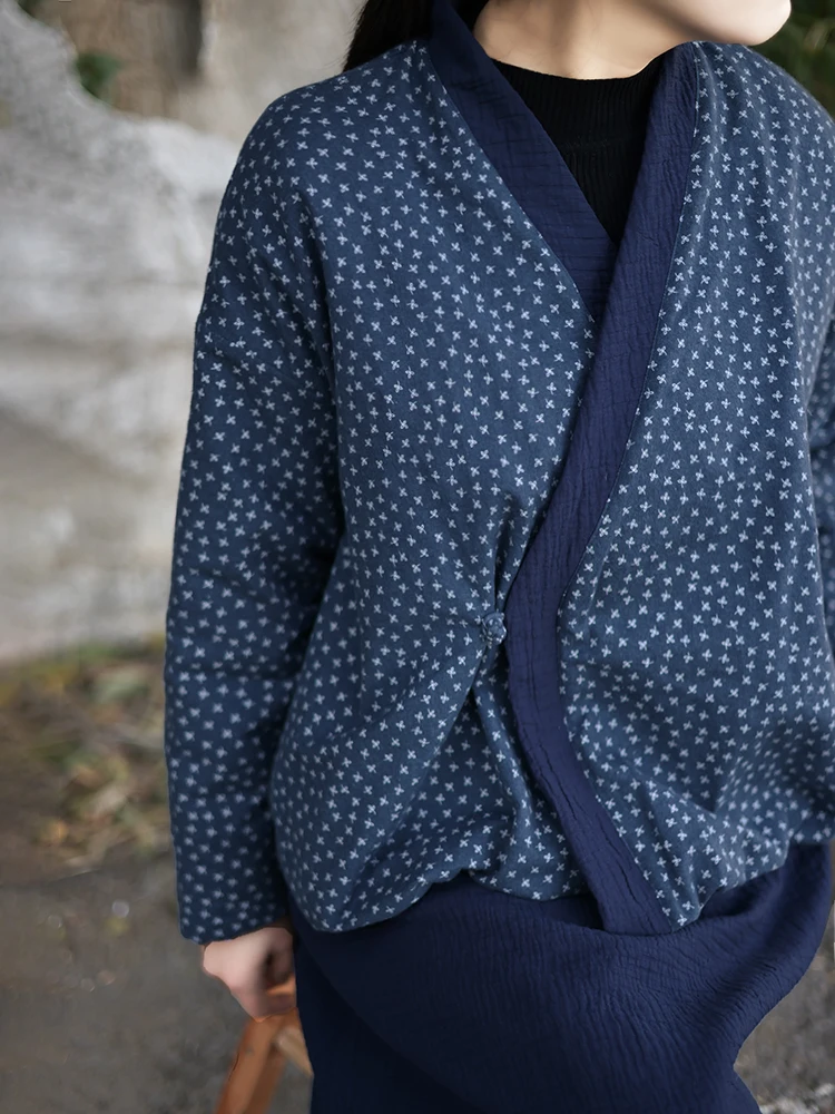 Стеклянное хлопковое стеганое пальто в стиле ретро с рыбным цветочным принтом