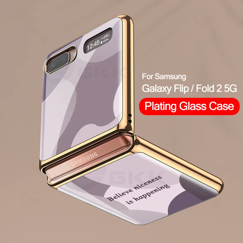 

GKK Luxury Plating Case For Samsung Galaxy Flip Fold 2 5G Tempered Glass Pattern Cover For Samsung Galaxy Flip Fold 2 Case Coque