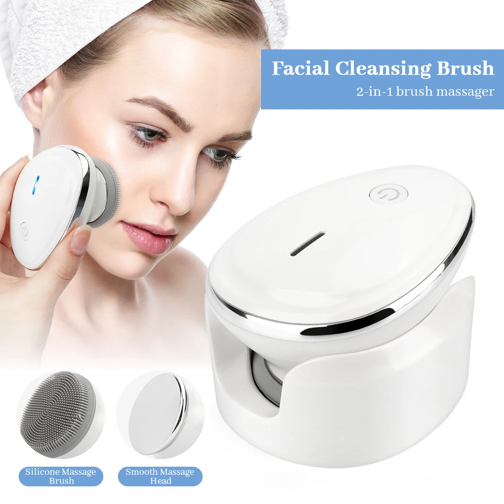 

Facial Cleansing Brush Face Brushes Sonic Vibration 2 In 1 Heated Massager Deep Cleaning Electric Face Cleanser Skin Care Tools