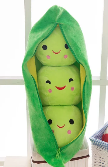 

25 CM Cute Pods Pea Shape Stuffed Plant Doll 3 Beans with Cloth Case Creative Plush Toy 2 Colors