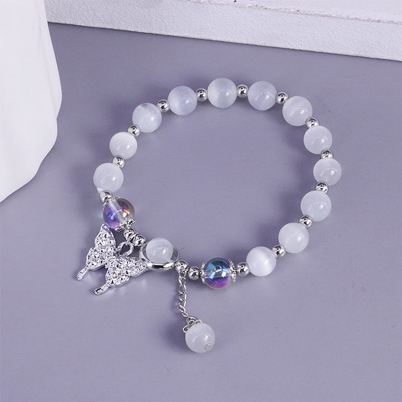 

PANJBJ 925 Sterling Silver Butterfly Cat's Eye Stone Opal Bracelet for Women Girl Korean Cute Jewelry Birthday Gift Dropshipping