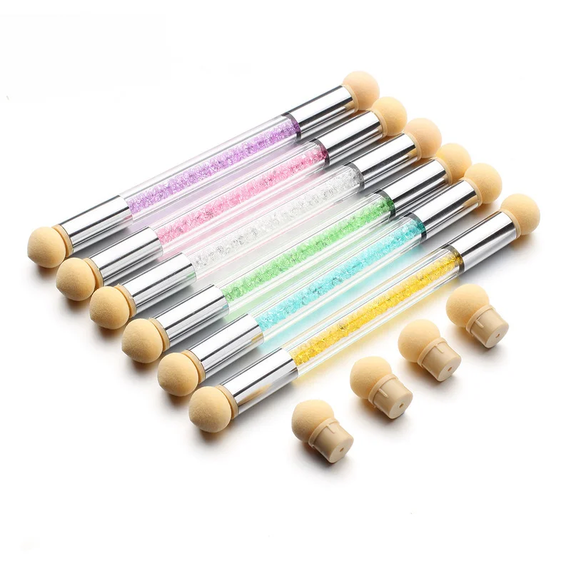 

1pcs Nail Art Gel Polish Color Gradient Brush With 4 Replace Sponge Heads Glitter Powder Dotting Gradient Pen Sponge Nail Art