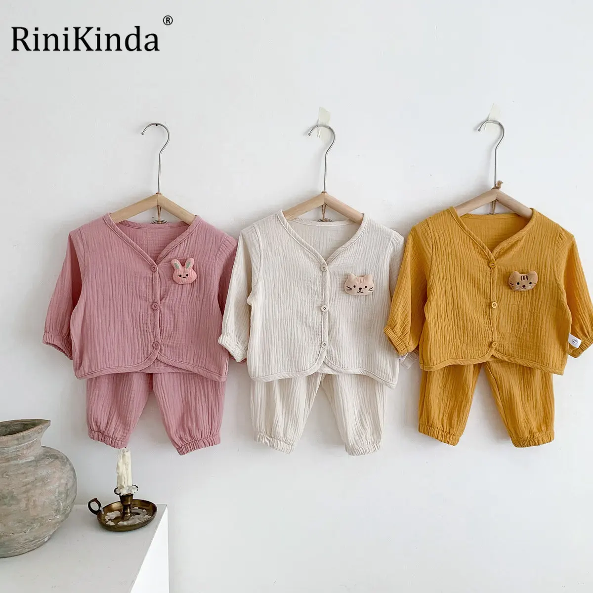 

RiniKinda Baby Kids Pajamas Sets Cotton Boys Sleepwear Suit Spring Girls Pajamas Long Sleeve Tops+Pants 2pcs Children Clothing