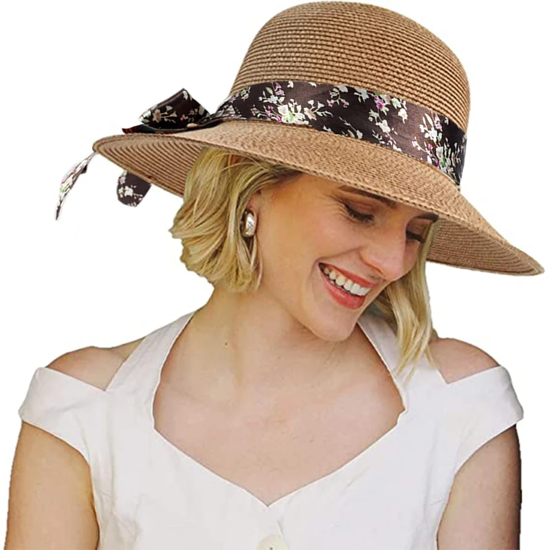

Wide Brim Imitated Straw Sun Hats Long Floral Ribbon Bowknot Knitted Cap for Women Summer Outdoor Travel Beach Hat Panama Caps