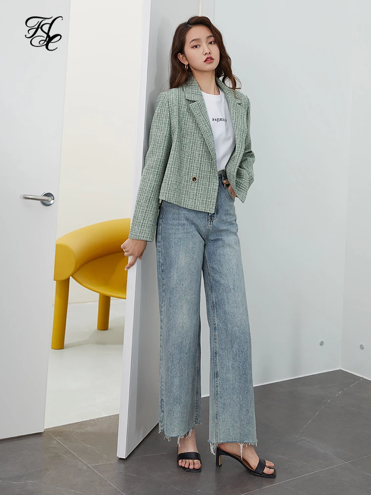 

Женский твидовый блейзер в клетку, в стиле оверсайз