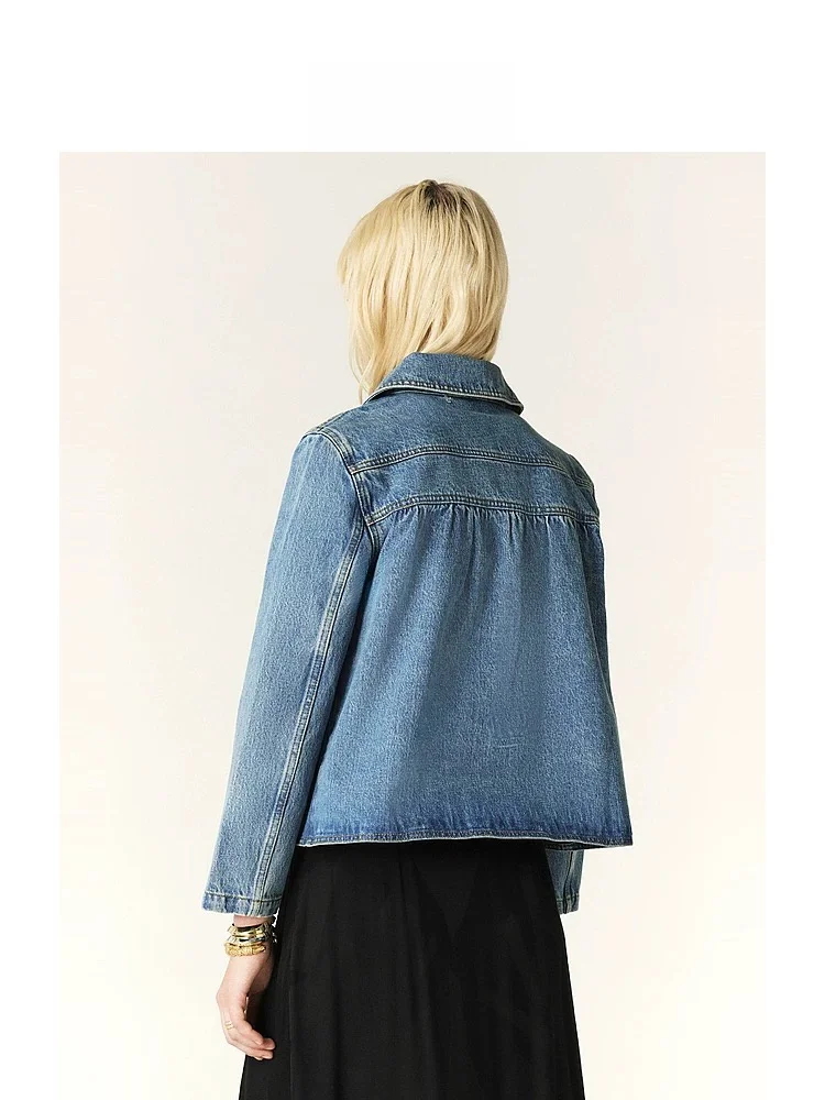 BA &amp Sh2024 Новая верхняя одежда ранней осени джинсовая плиссировка простое