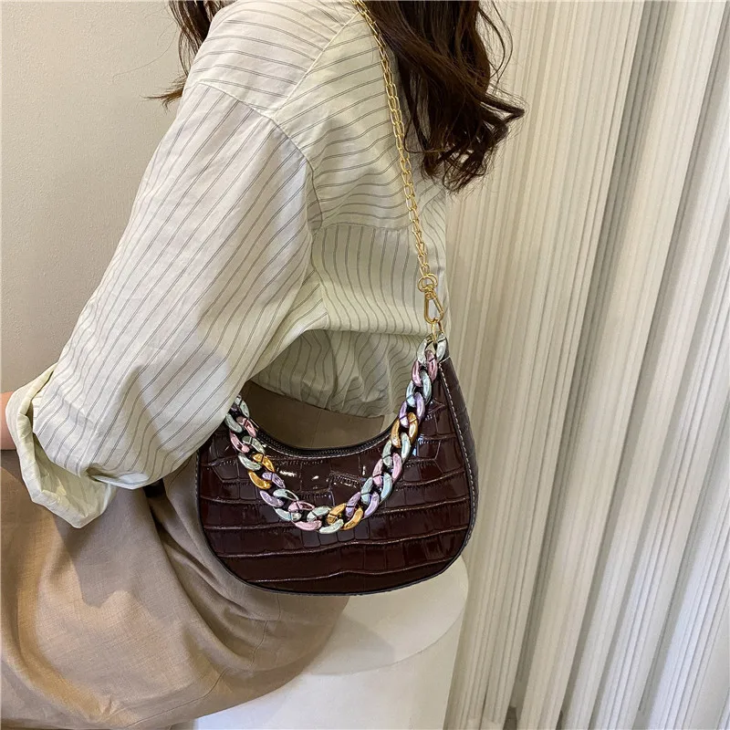 

Popular Stone Grain Retro Armpit Bag for Women 2022 New Fashion One Shoulder Chain Hand-held Crossbody Bag