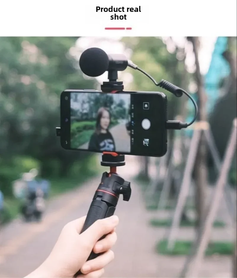 Mini Vlog Live Stream Smartphone Clip Adjustable Phone Holder with Cold Shoe Mount 1/4" Screw Hole for 55-90mm Width