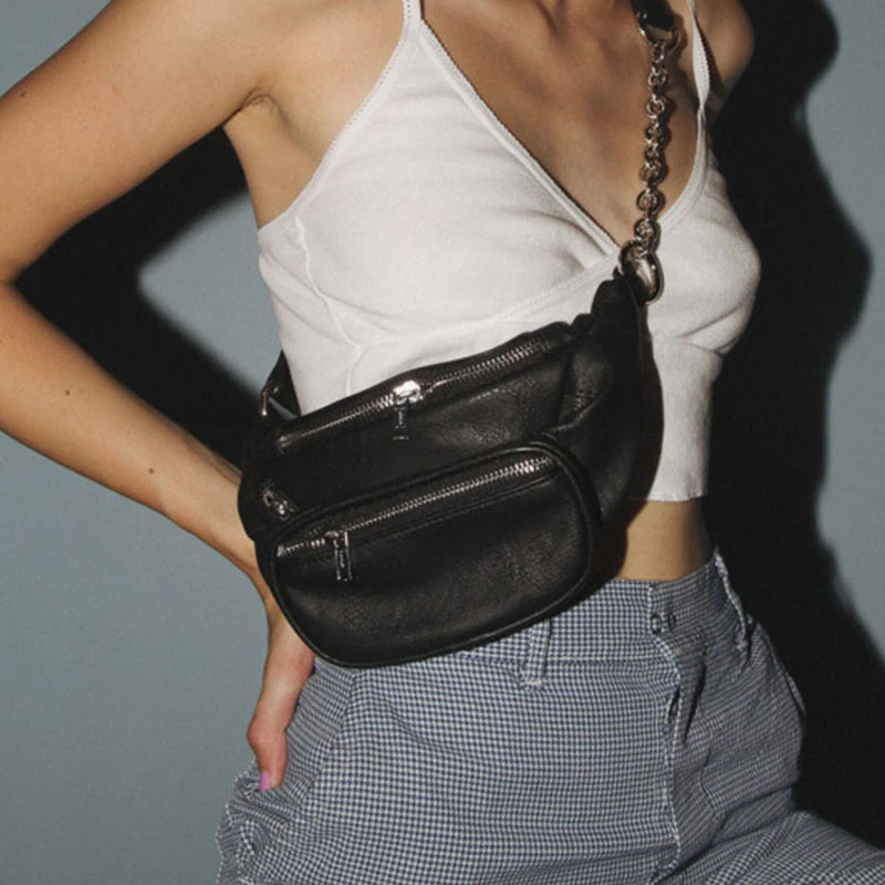 

Black Waist Bag Fashion Pu Leather Fanny Pack Women's Purse Casual Large Phone Belt Bag Multi Zipper Pocket Travel Crossbody Bag
