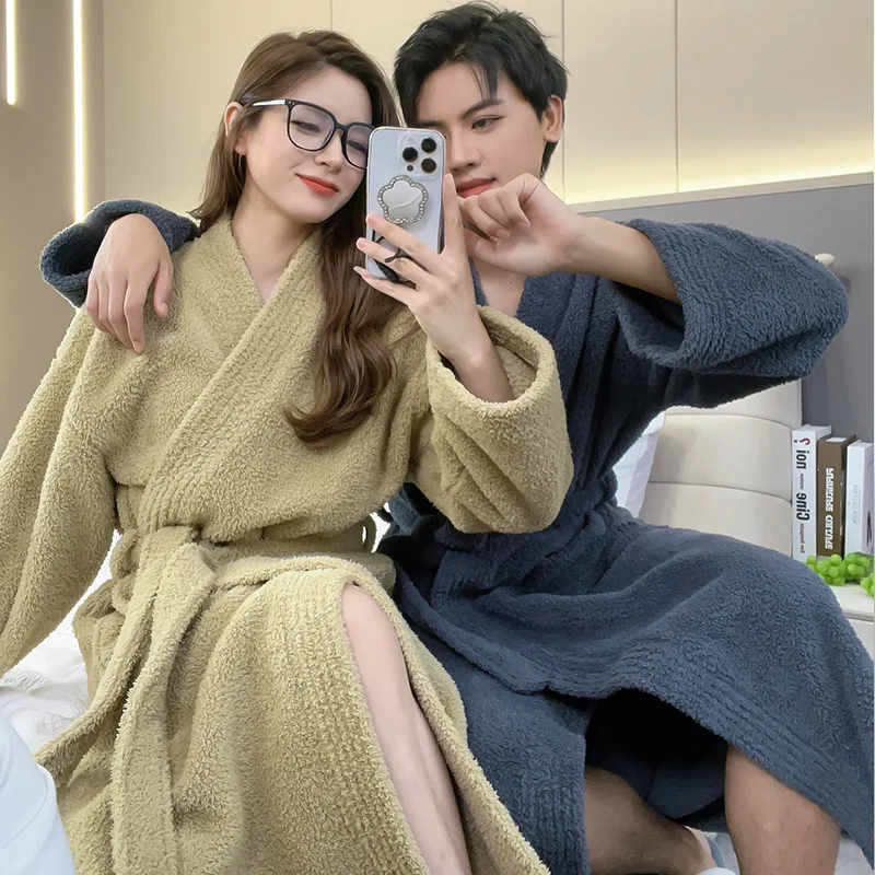 Халат-кимоно мужской фланелевый плотный домашний халат для пар свободная