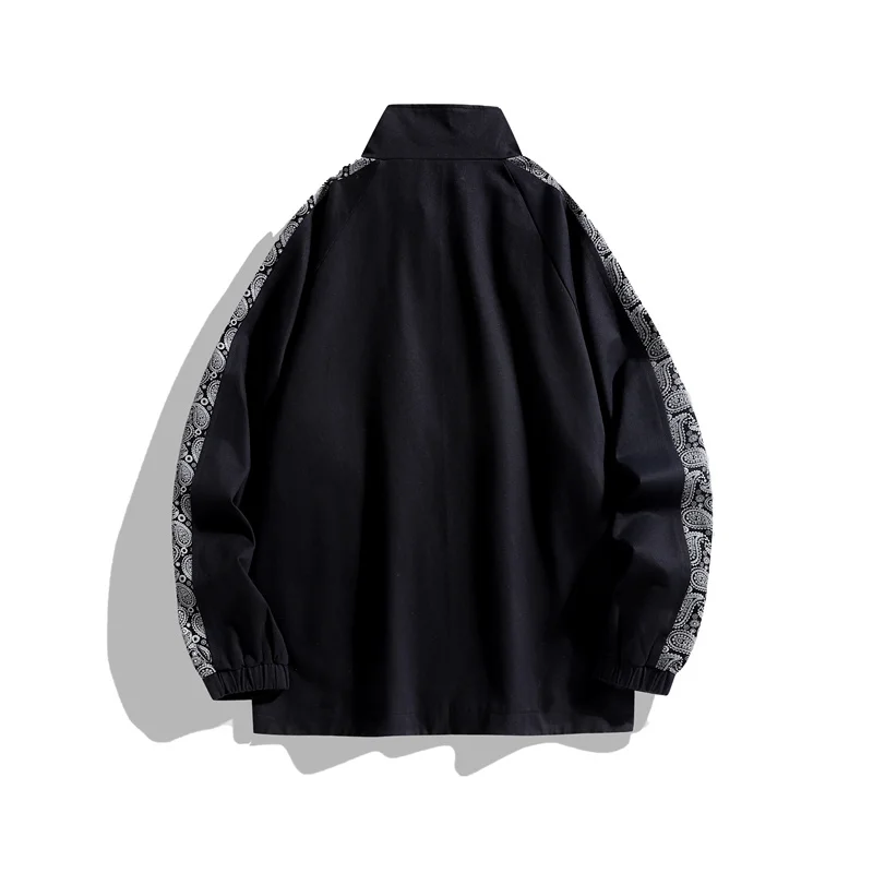 

New Mens Jacket Men Autumn Cashew Flower Patchwork Windbreakers Hip Hop Streetwear Black Coats Male Jackets For Men