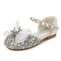 top quality girls half sandals mary janes baby sequin pearl princess shoes fashion bow soft bottom non slip wedding party shoes
