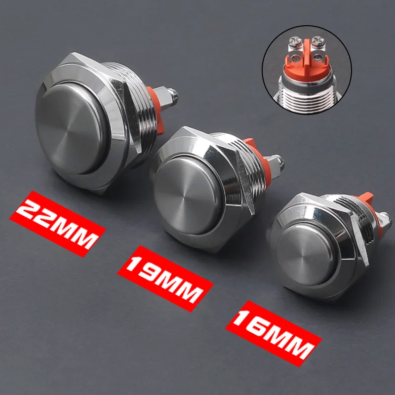 

Металлический кнопочный переключатель, 16 мм 19 мм 22 мм 1NC (при нормальном закрытии), с резьбовой ножкой, высокой/плоской головкой, мгновенный самосброс, выключатель для бега