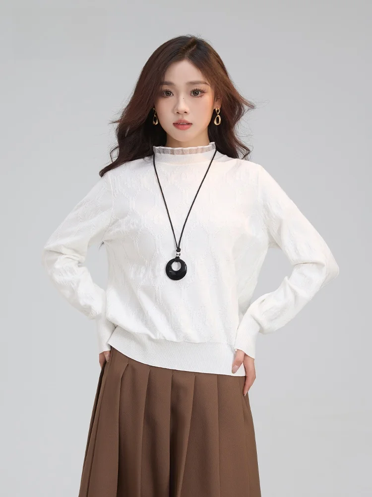 Handu Clothing House кружевная рубашка с длинными рукавами женская вязаная облегающая