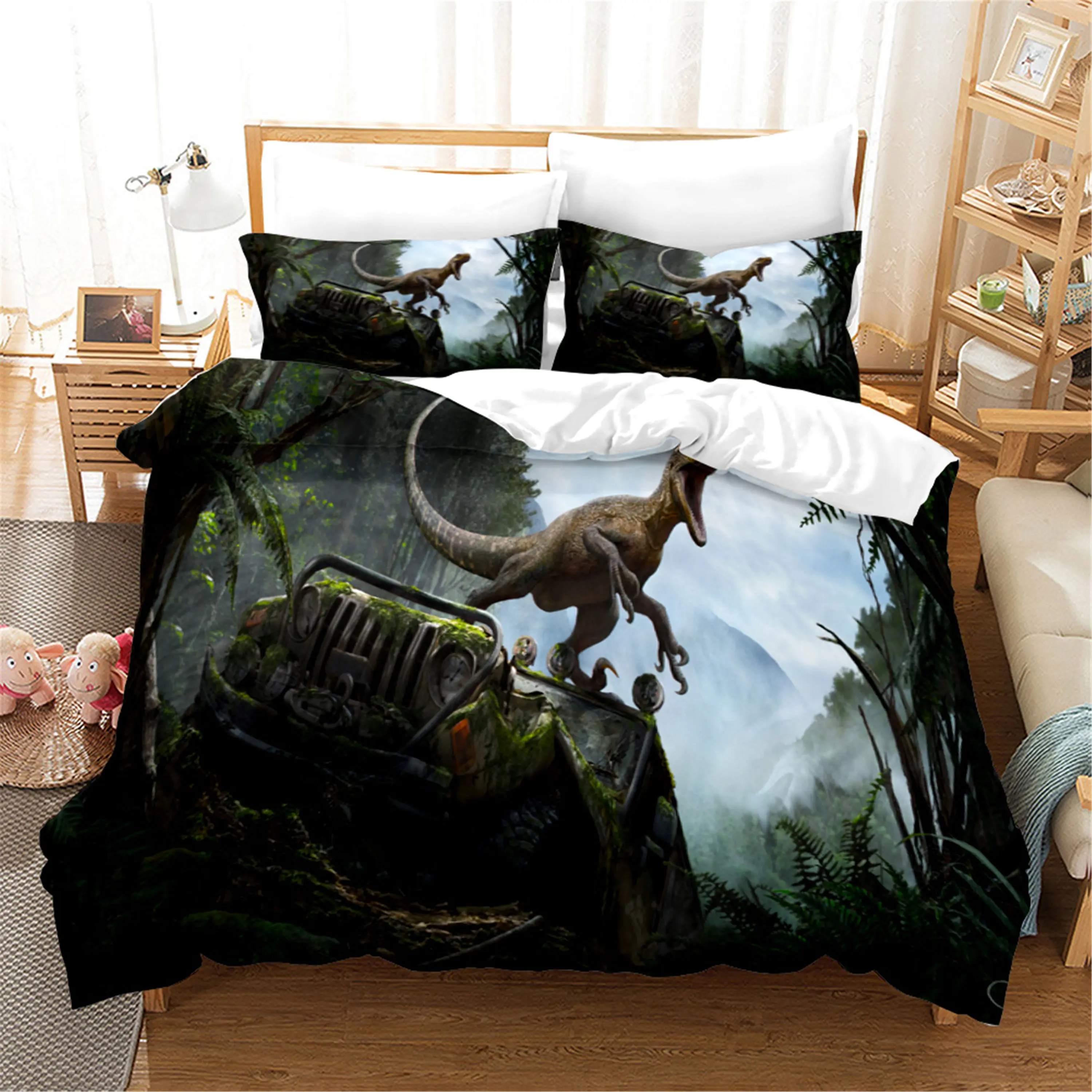 

Printing Dinosaur Cartoon Home Textile 2/3pcs Kids Boys Duvet Cover Sets Queen/Twin/King Size Bedclothes Aniaml Bedding Set 3D