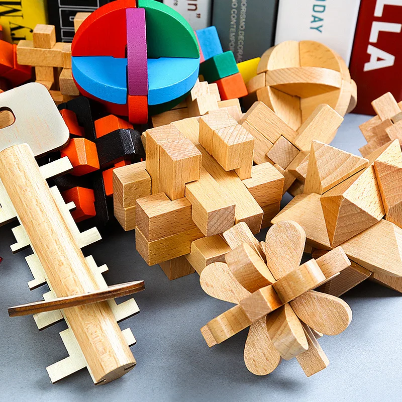 

IQ Brain Teaser Kong Ming Lock Lu Ban Lock 3D Wooden Interlocking Burr Puzzles Game Toy For Adults Kids