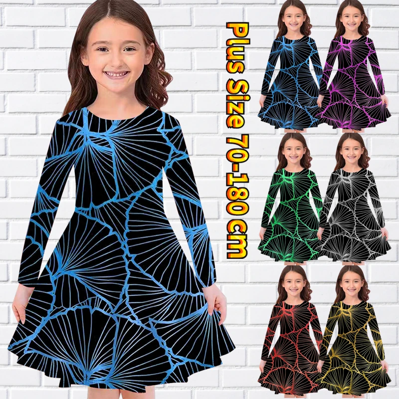 

Модная юбка с длинным рукавом и принтом абрикосовых листьев, трендовая юбка миди с круглым вырезом для маленьких девочек, повседневная Юбка...