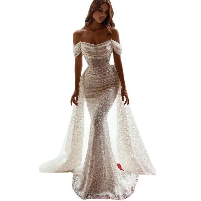 Women Elegant Corset  Wedding Gown Sexy Off-Shoulder Backless Prom Evening  Dress Fashion Slim Waist Mermaid Bridesmaid Dresses