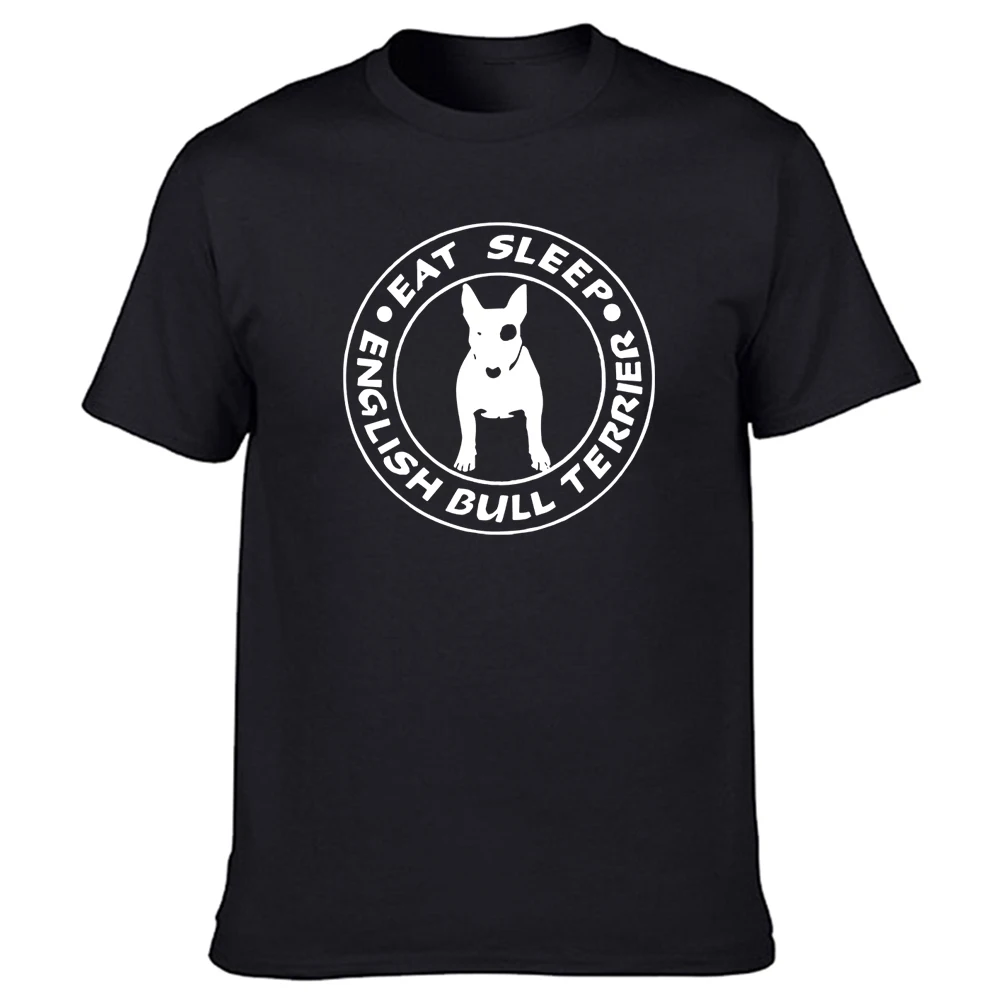 

Funny Eat Sleep English Bull Terrier Dog T Shirt Men Custom Pattern Cotton Short Sleeve Man Joke Present T-shirt Christmas