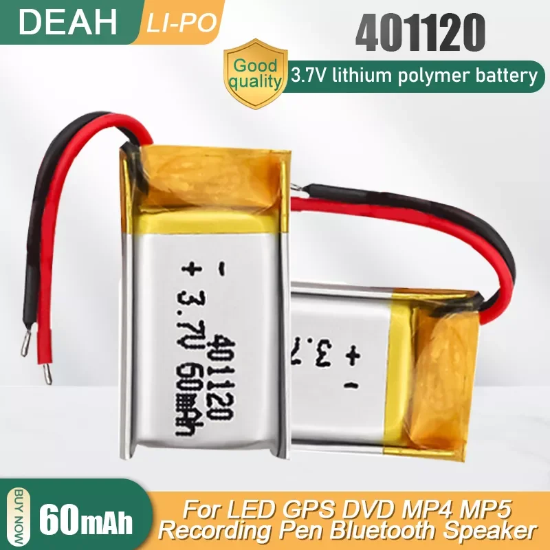 

3.7V 60mAh 401120 Rechargeable Lithium Polymer Battery For MP3 MP4 GPS Toy Bluetooth Earphone Selfie Stick Smart Watch 401119