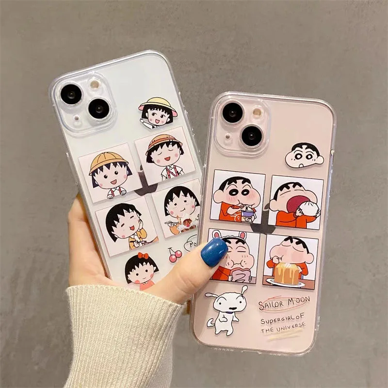 

Japan Anime Crayon Shin-chan Phone Cases For iPhone 13 12 11 Pro Max Mini XR XS MAX 8 X 7 2022 Couple Transparent TPU Cover