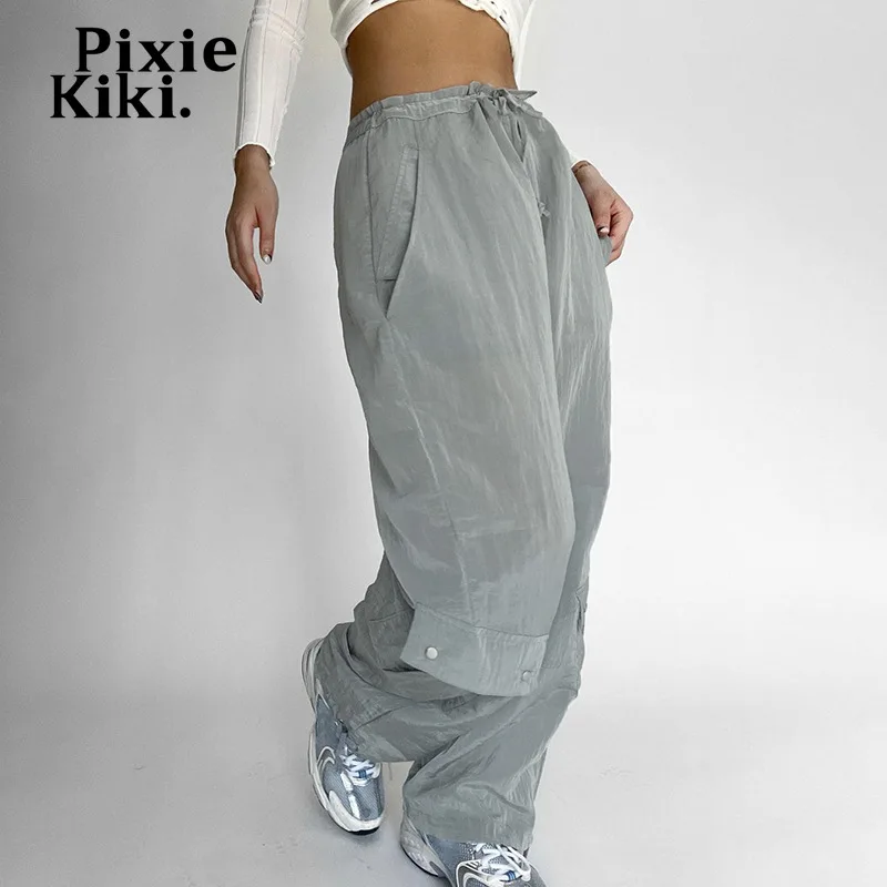 

Брюки-карго PixieKiki женские на шнуровке, уличная одежда, джоггеры, серые мешковатые модные спортивные штаны, лето