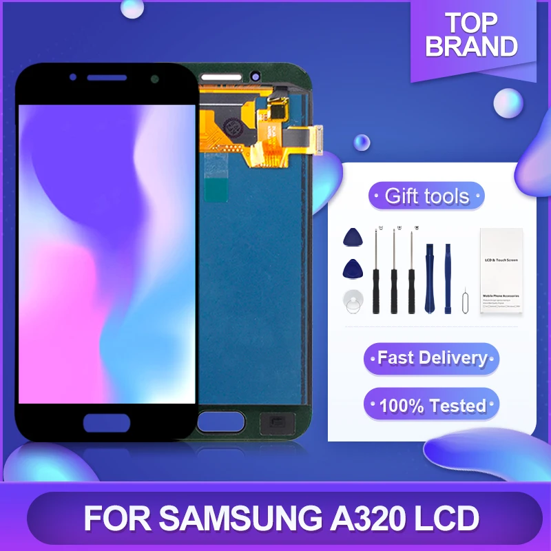 ЖК-дисплей 4,7 дюйма для Samsung Galaxy A320 A3 2017, сенсорная панель, дигитайзер в сборе, экран A320F, бесплатная доставка с инструментами, 1 шт.