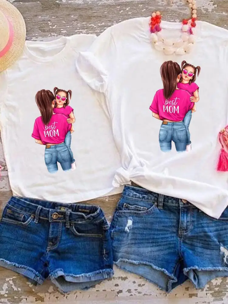 

Lovely Watercolor Trend Family Matching Outfits Tee Graphic T-shirt Women Girls Boys Kid Child Summer Mom Mama Clothes Clothing