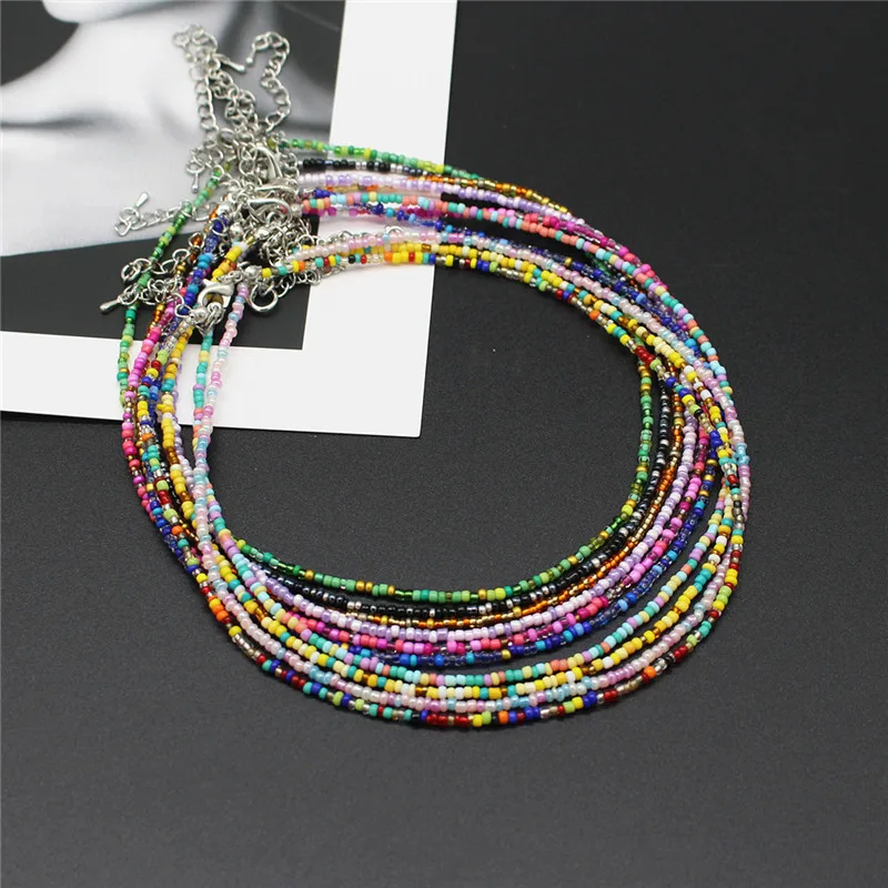 

New Korean Sweet Colorful Chokers Collar Boho Seed Beaded Clavicle Necklaces for Women Girls Trendy Jewelry