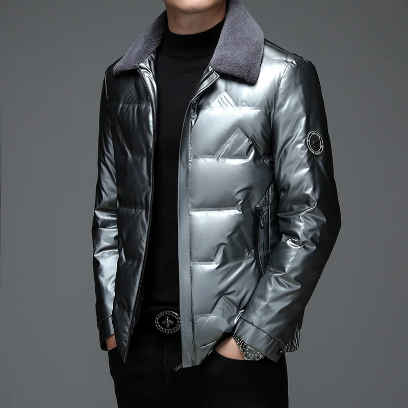 New Mens Autumn Winter Warm Fur Collar White Duck Down Jackets Casual Solid Color Puffer Coats Outwear Thick Top Parkas Clothing