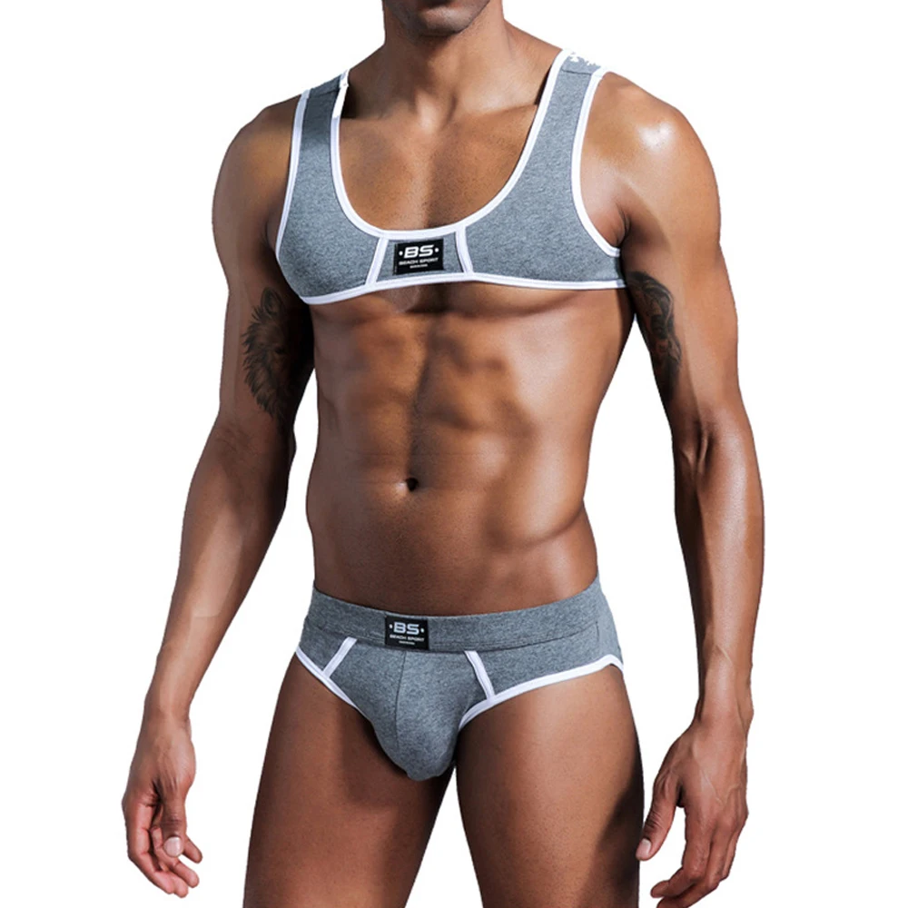 FYXLJJ Sexy Men Muscle Harness Top Briefs Sets Gay Underwear Erotic Tank Tops Briefs Sportwear Suits Male Gym Fitness Undershirt