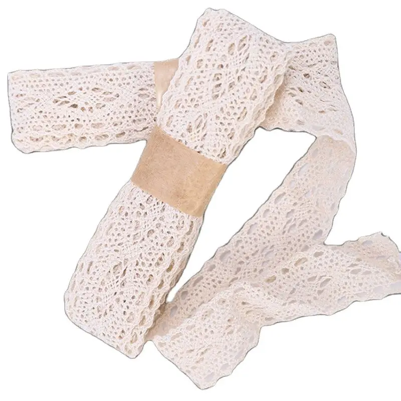 

2.8CM * 2M/Roll Apparel Sewing Fabric Trim Cotton Crocheted Lace Ribbon Decor Handmade Accessories Ivory Cream White Jute Burlap