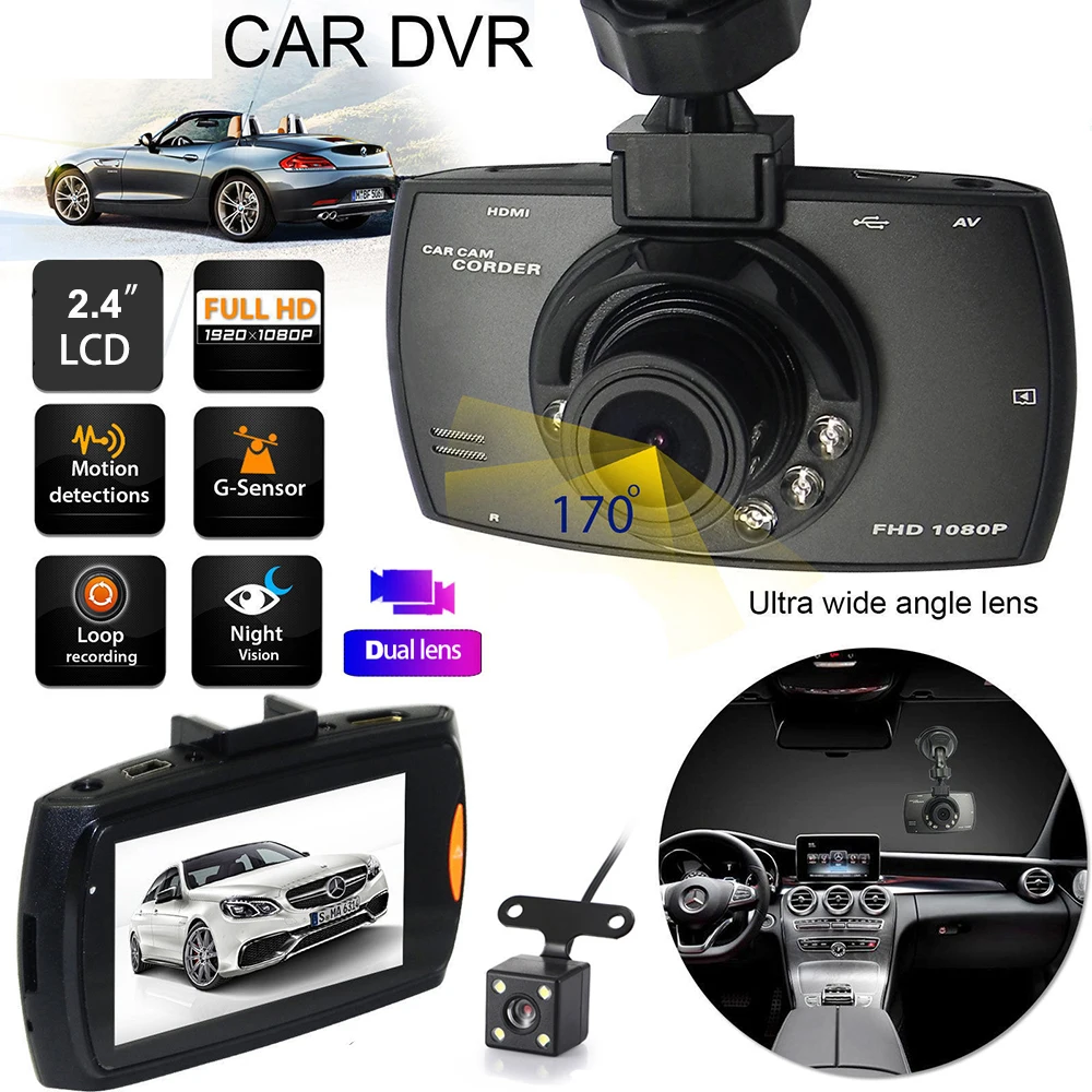 Купи Car DVR Full HD 1080P Dash Cam Vehicle Dash Camera Dual Lens Rear View Auto Video Recorder G-sensor Parking Monitor Night Vision за 1,628 рублей в магазине AliExpress