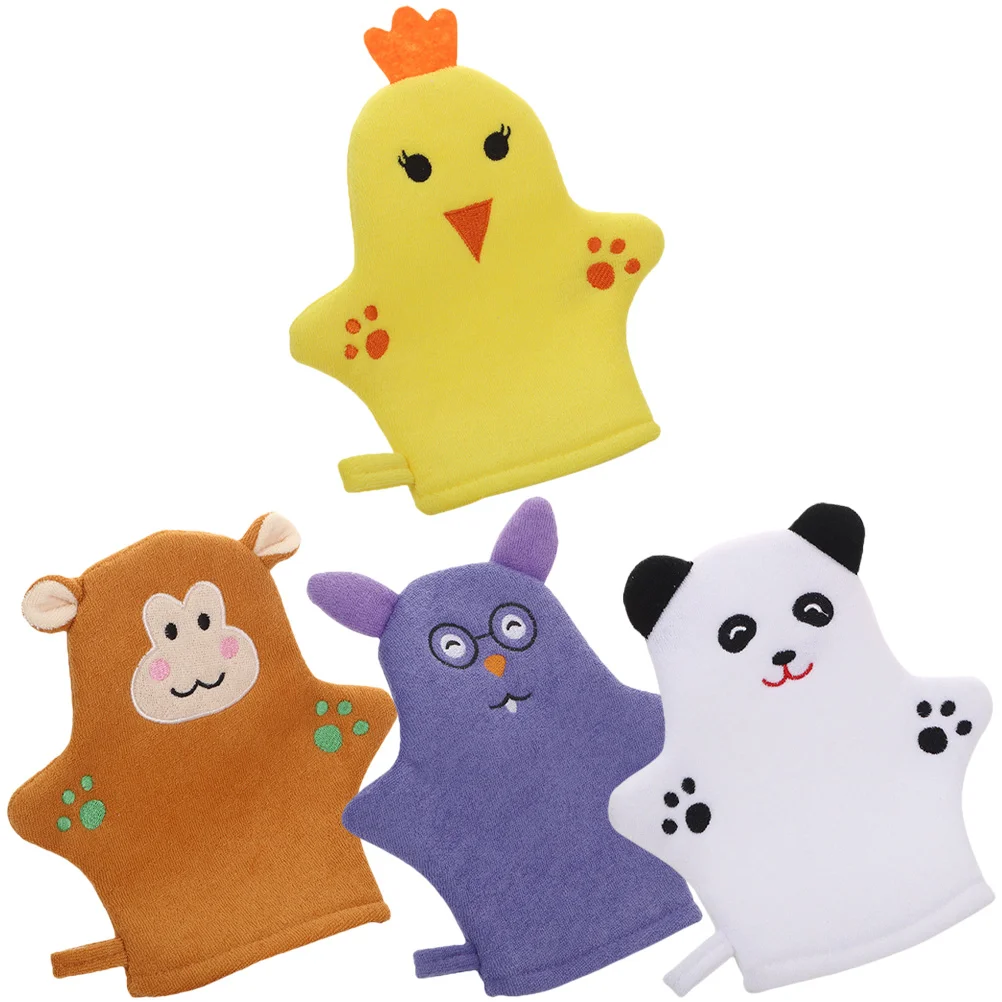 

4 Pcs Baby Bath Gloves Bathroom Bathing Supplies Toddler Wash Clothes Sponge Animals Shaped Mitts Body Towels Shower
