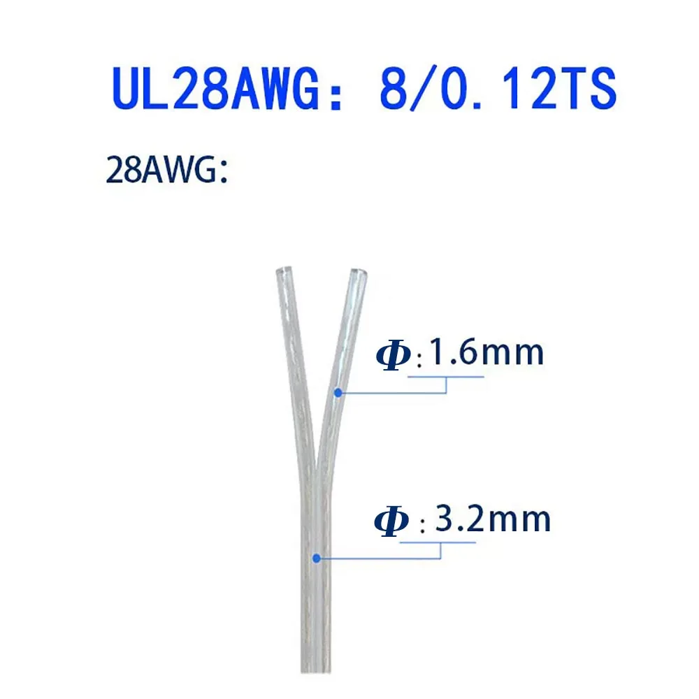 

UL2468 28/26AWG 2-жильный медный провод, прозрачный параллельный кабель, источник питания постоянного тока 12 В, подходит для светодиодных лент