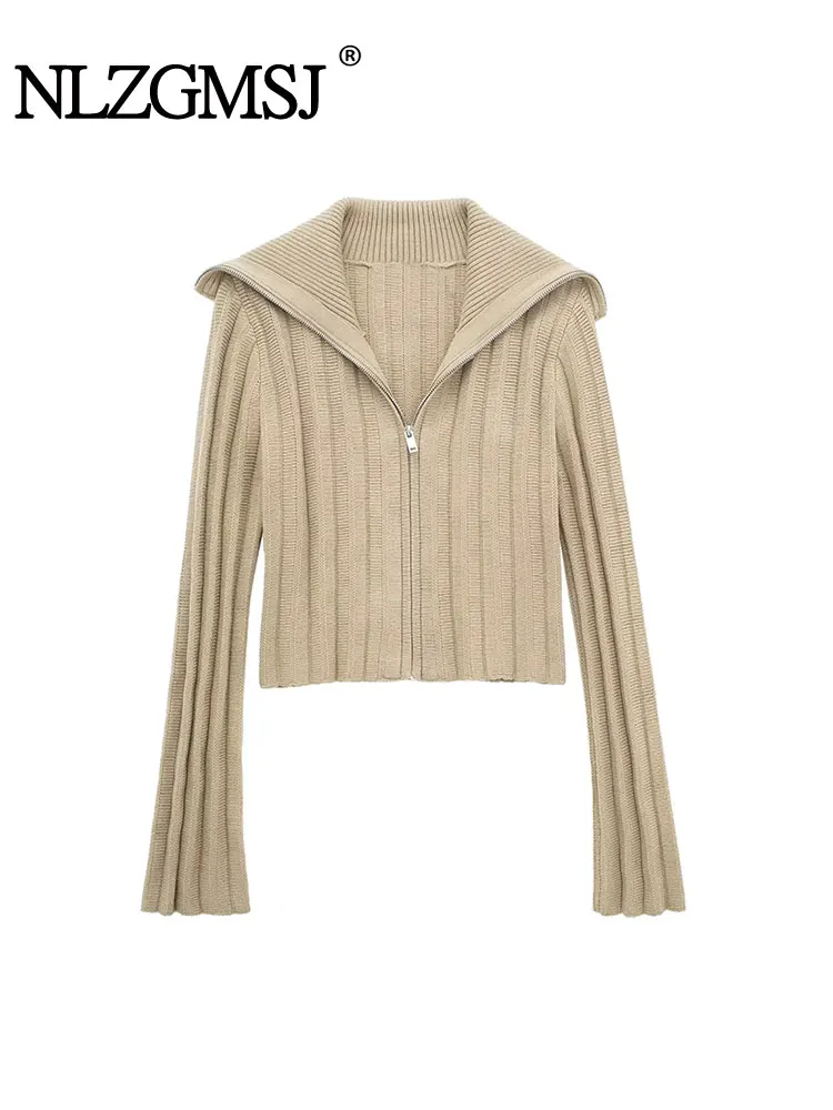 Женский трикотажный кардиган на молнии с длинным рукавом