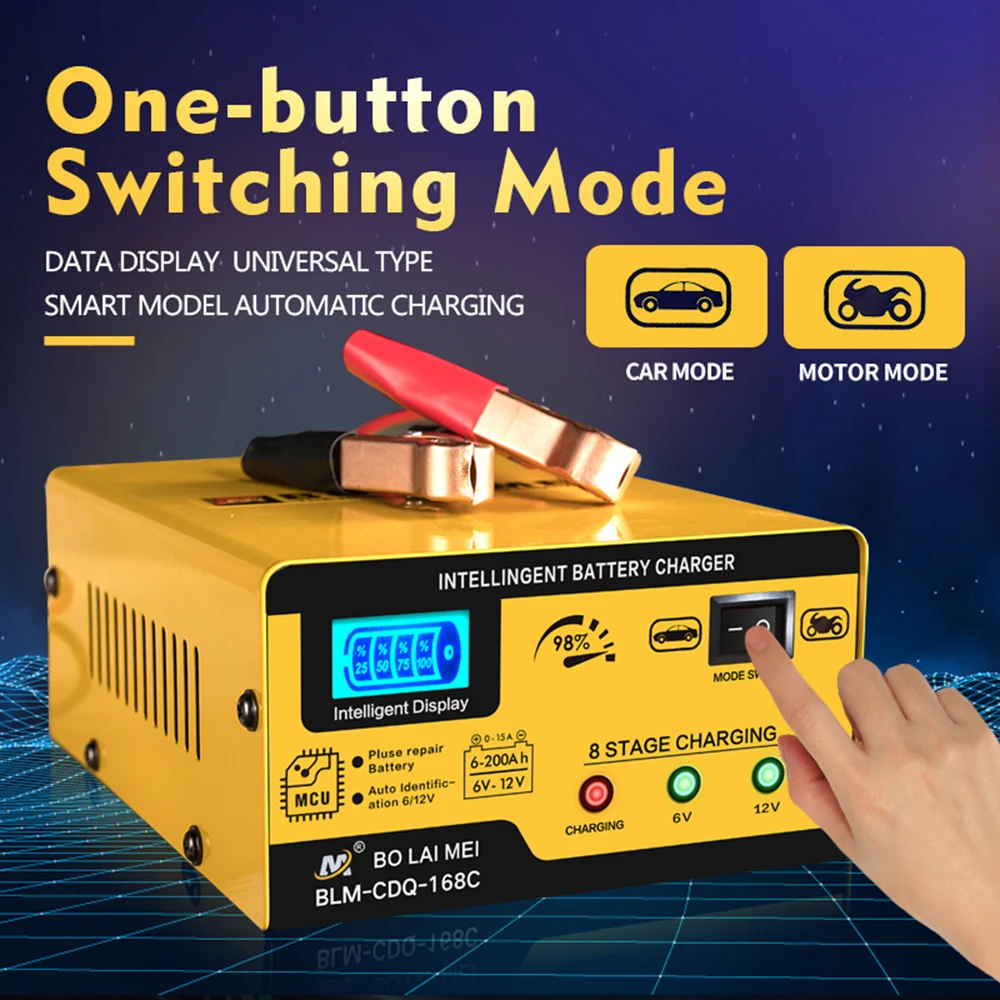 

15 Amp 6V 12V Smart Car Battery Charger Automatic Trickle Charger Maintainer for Car Motorcycle ATV SUV Caravan Tractor Boat