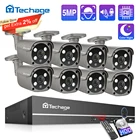 Система видеонаблюдения Techage, 8 каналов, 5 МП, HD, POE, NVR, двустороннее аудио, ии, распознавание лица, комплект наружных IP-камер видеонаблюдения