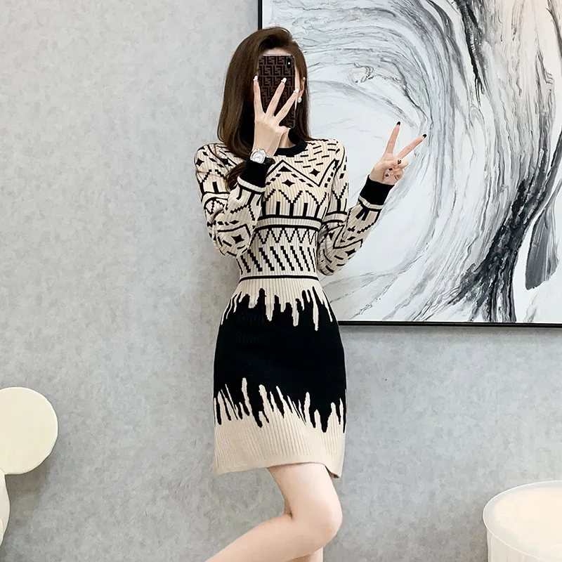 Xiaoxiangfeng платье женское 2024 осень и зима новый зарубежный стиль тонкая талия с