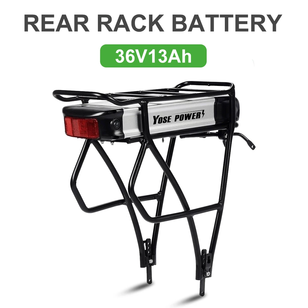 

36V 13Ah Rear Rack Bike Battery for 26"-28" Disc V brake of Rear Wheel with Black Carrier 36V Battery Pack Ebike Akku