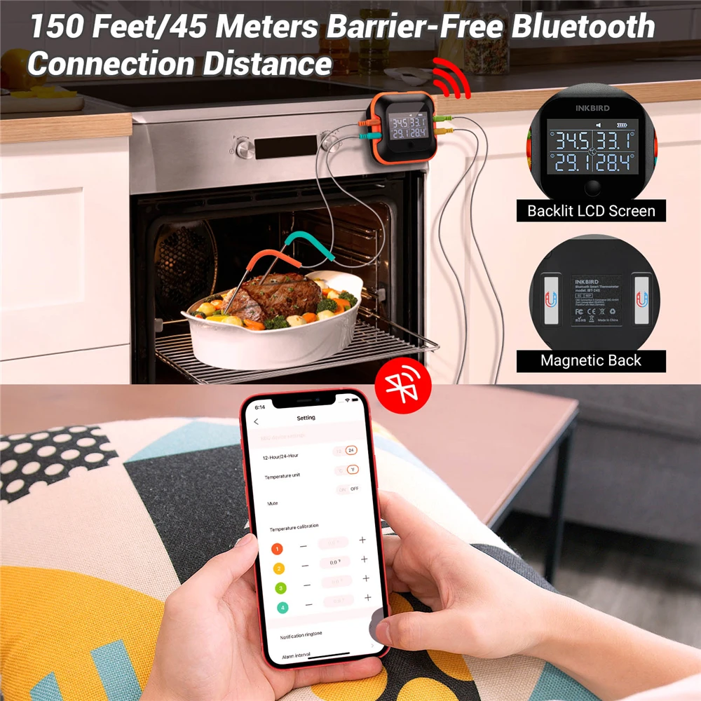 Фото Электронный термометр INKBIRD, умный прибор для измерения температуры, с Bluetooth, со встроенной перезаряжаемой батареей, для приготовления пищи на гриле №2