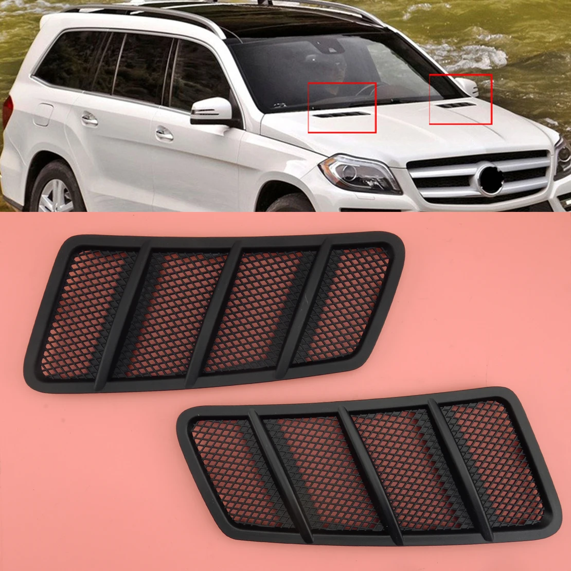 

1668800105 1668800205 1 Pair Upper Front Hood Bonnet Grille Grill Vent Cover Trim ABS Fit for Mercedes Benz W166 GL ML 2012-2015