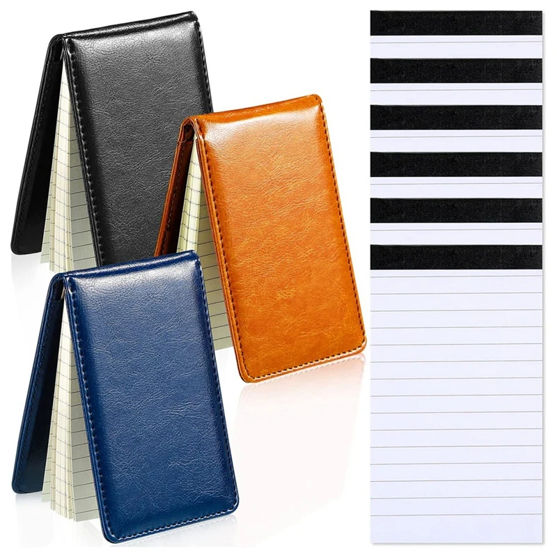 

Pocket Notepad Set 3.5X5.5in Portable Business Notepad with 50 Inner Pages and 6 Notepad Replacement,Black+Brown+Blue