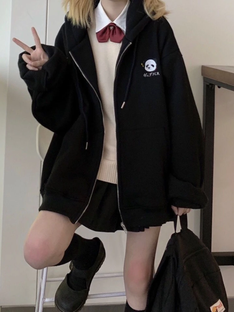 

Casual Hoodie Ladies Harajuku Black Zipper Sweatshirt Loose Comfortable Jacket Spring and Autumn Fashion Sexy Sweatshirt