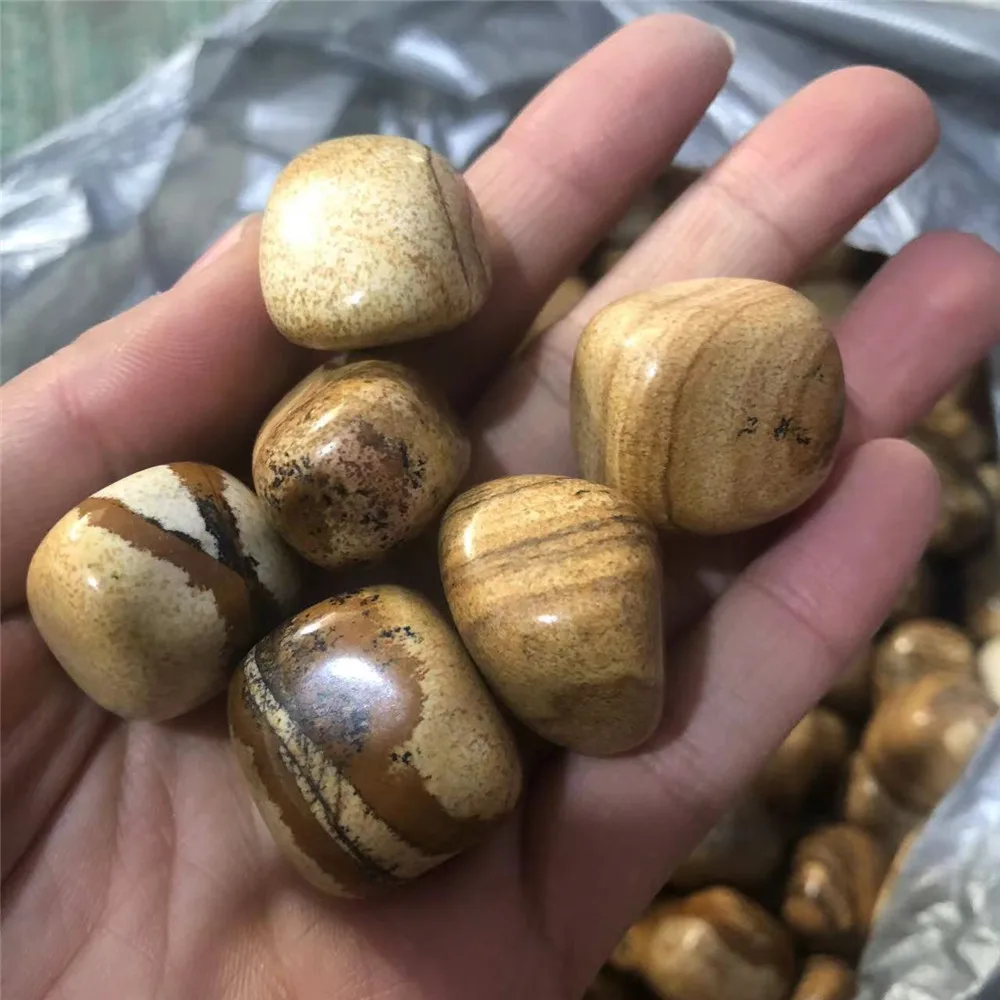 

Natural Light Brown Picture Jasper Crystal Tumble Stones For Home Decoration